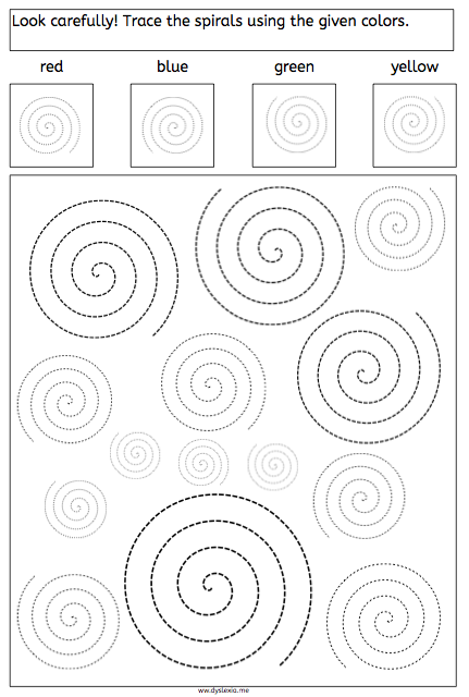 spirals, tracing, dyslexia, dyscalculia, parents, children, fine motory skills, worksheet