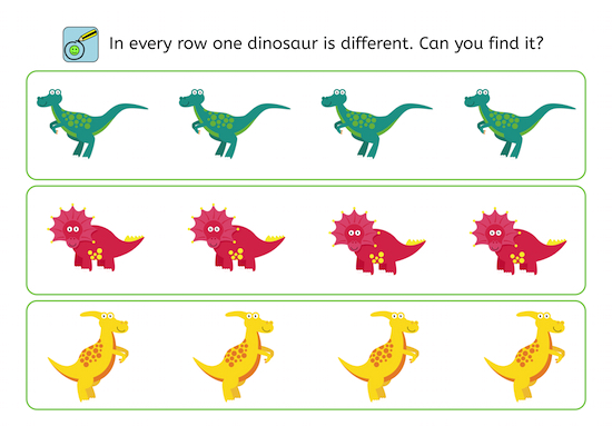 Dinosaur, perception training, children, freebie, no prep printable, parents, school, teacher, dyslexia, dyscalculia, AFS-method