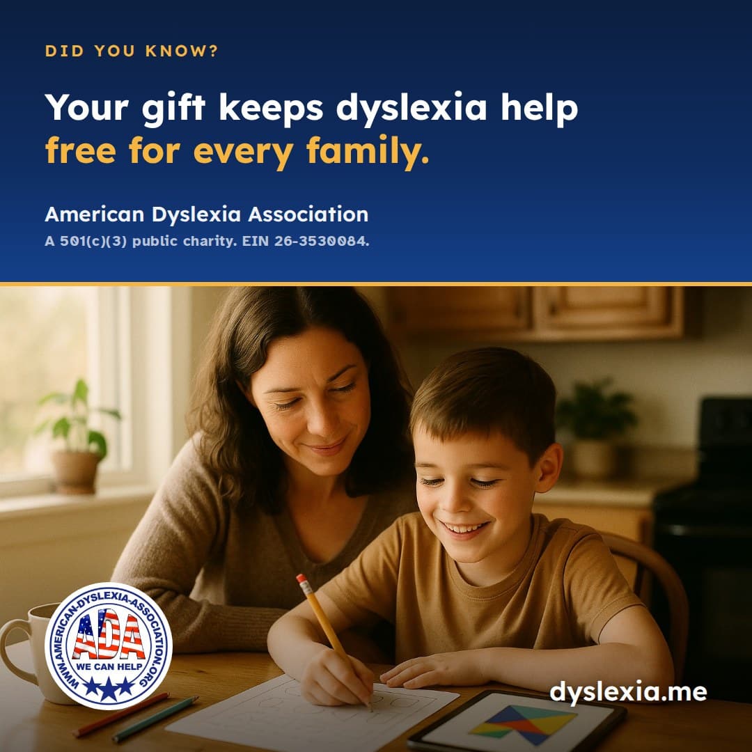 Mother and son practicing with a free worksheet: the American Dyslexia Association is a 501(c)(3) charity